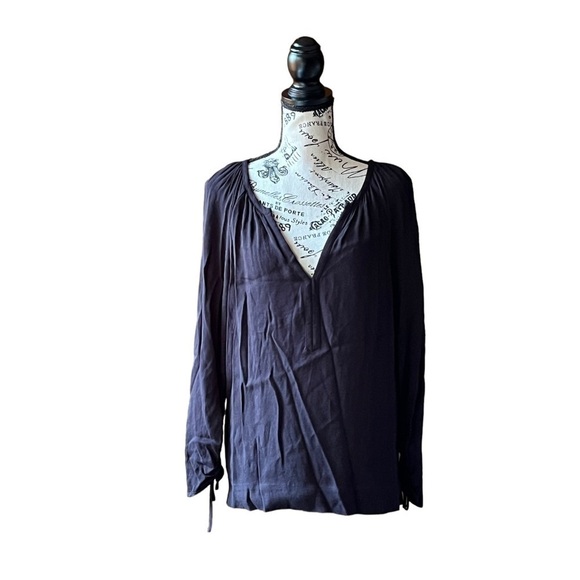 J.Crew Black Pointe Sir Tunic Blouse Long Sleeve V-Neck Boho Goth Witchy M Moto - Picture 2 of 10